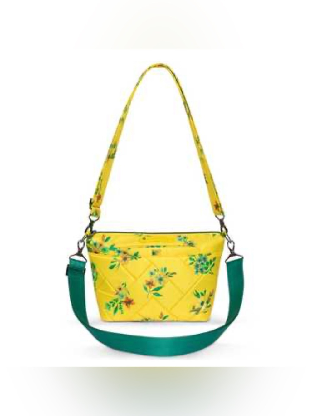 lug flare 2 Yellow Quilted Floral Crossbody with Green Strap